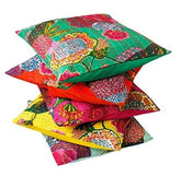 Set of 5 Cotton Cushion Covers, Jaipuri Kantha Work with Floral Design Cushion Cover - (Multi colour) 16x16 Inches